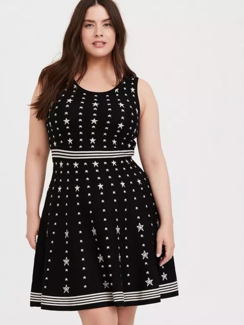 torrid Black Starprint Fit & Flare Dress with Stripe Trim
